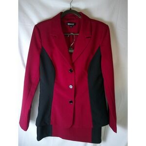 Metrostyle Womens Red Black Colorblock Skirt Suit Set Blazer Pencil Skirt 12P